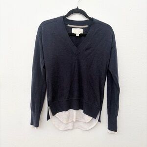 Brochu Walker Women's Layered V-neck Wool Sweater Navy Blue Size XS